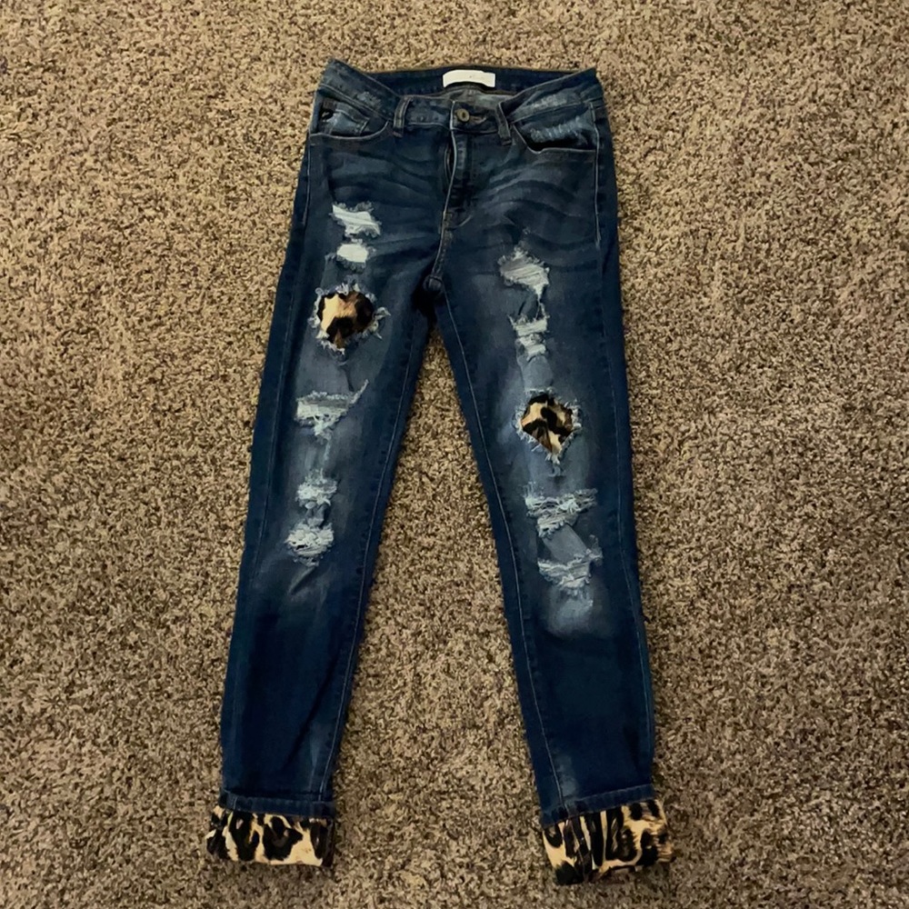 KanCan Leopard patch jean, size 7/27